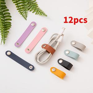 TEMU 12개 멀티컬러 혼합 긴 PU 가죽 케이블 보호대 - 다양한 색상 선택 가능, 충전 케이블 헤드 보호대, 이어폰 코드 정리기, 가정/사무실/여행용 정리 도구, 휴대용 휴대폰 책상 액세서리, 남녀공용 케이블 타이, 와이어 스트랩, 발렌타인데이/할로윈/크리스마스 소형 선물