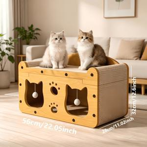 TEMU 2-In-1 고양이 스크래칭 포스트 & 고양이 침대, 다층 스크래칭 기둥 (걸이 포함), 새끼 고양이부터 성인 고양이까지 사용 가능한 인터랙티브 놀이 집, 고밀도 골판지 재질