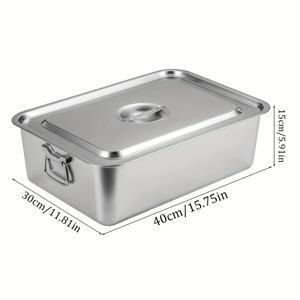 TEMU 뚜껑과 손잡이가 있는 스테인리스 스틸 식품 보관 용기 1개, 스테인리스 스틸 스팀 호텔 평면 바닥 팬, 부드러운 둥근 모서리 디자인, 가정, 파티, 레스토랑, 뷔페 및 상업용으로 적합