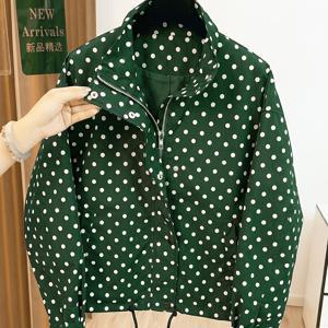 TEMU 여성용 캐주얼 자켓, 랜덤 프린트 폴카 도트 자켓, 새로운 봄/가을 스타일, 편안하고 활용도 높은, 야외 촬영에 적합, 트렌디한 인스타 스타일 한국식 패션 자켓, 캐주얼 자켓