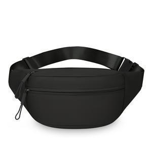 가벼운 비즈니스 캐주얼 스타일 앞면 지퍼 디자인 블랙 웨이스트백. 십대, 여대생, 신입사원, 사무직 근로자에게 적합. 사무실, 대학, 직장, 비즈니스, 통근, 야외 활동, 여행, 나들이, 개학일 사용에 완벽한 스타일리시한 웨이스트백