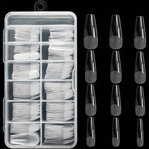 관 네일 팁 - 120pcs 발레 네일 아트 살롱 네일 아트 및 DIY 풀 커버 네일 팁 인공 투명 네일 팁 상자 투명 반 서리로 덥은 손톱