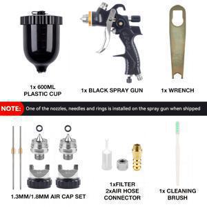 HVLP 에어 중력 스프레이 페인트 건 세트, 전문가용 600cc 스프레이 건, 1.3mm 및 1.8mm 노즐, 블랙 조절식 중력 페인트 건, 청소 키트 포함, 자동차, 울타리, 벽, 가구, 패널용