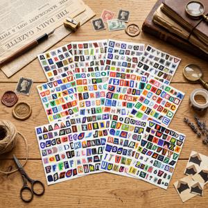 TEMU 600개 (600pcs) 몸값 편지 스티커, 스크랩북킹, 점컹 저널링, DIY 공예용 - 12장 반복 없는 빈티지 알파벳 및 잡지 컷아웃, 콜라주, 플래너 장식, 포토 앨범용 레트로 감성 레터