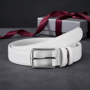 TEMU 남성용 정장 벨트 1개 - 1.38인치, 순수 화이트, 클래식하고 스타일리시함. 조절 가능한 디자인, 내구성 있는 PU 가죽 소재, 사계절용. 비즈니스, 사무실, 캐주얼한 자리에 완벽함. 남편, 남자친구, 친구를 위한 이상적인 선물.