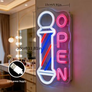 TEMU 클래식 이발소 기둥 네온사인, OPEN 조명이 있는 레드 화이트 블루 회전 디자인, 이발소 개업 눈길을 끄는 장식, 헤어살롱 벽 배경 조명, 사업을 위한 필수품