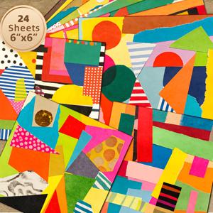 TEMU 팝아트 콜라주 종이 24매 (6x6인치) - 대비되는 색상의 질감 있는 스크랩북용지, DIY 공예, 저널링, 카드 제작, 선물 포장용, 불렛 저널링, 플래너, 인사 카드 및 선물 장식과 호환