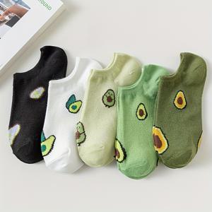 TEMU 5켤레 여성용 얕은 입구 보트 양말 로우컷 짧은 튜브 만화 투명 짧은 양말