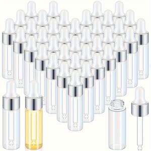 40개 1/2/3/5ml 은색 미니 유리 드롭 병 미니 드로퍼 병 샘플 병 여행용 작은 샘플 바이알 뚜껑 포함 에센셜 오일 화장품 액체 샘플 향수