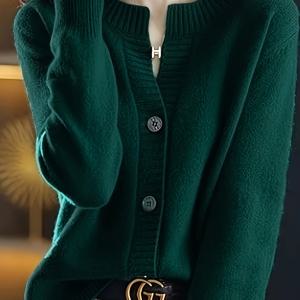 새로운 솔리드 컬러 다용도 라운드넥 얇은 루즈핏 미디엄 소매 가디건