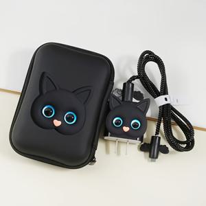 TEMU 아이폰 충전기 보호 케이스/데이터 케이블 보관 가방에 적합한 6개 세트 블랙 캣 모델, 애플 18-20w 데이터 케이블 보호 케이스로 파손 방지