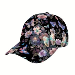 TEMU 1pc LUCKYCOW 화려한 꽃과 나비 프린트 야구 모자, 100% 폴리에스테르, 가벼움, 기계 세탁 가능, 조절 가능한 스냅백, 남성 및 여성용 캐주얼 스포츠 모자, 데이 및 마르티 그라스 데이 선물에 완벽