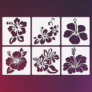 6개 히비스커스 꽃 템플릿 세트, 재사용 가능한 DIY 공예용 그림 템플릿, 패브릭 전사지, 콜라주, 카드, 조각, 에칭 - 내구성 있는 밀키 화이트 PET 템플릿