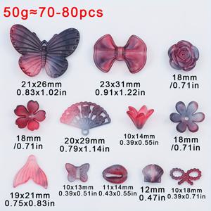 50G 불규칙한 무광 바로크 비즈 (레드 & 블랙), 장미, 물고기 꼬리, 손수건, 리본 모양 아크릴 비즈 혼합, 팔찌, 목걸이, 귀걸이, 폰 체인 등을 위한 매력적인 주얼리 제작에 사용