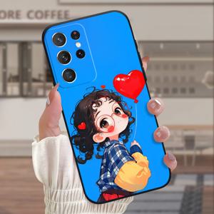 갤럭시 S25 S24 S23 S21 FE S22 플러스 울트라 블랙 소프트 쉘 패션 커플 개성 선물에 적합한 휴대폰 케이스 - ER0469