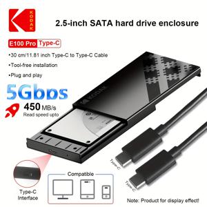 TEMU KODAK TYPE-C 2.5인치 분리형 하드 드라이브 박스 SSD 외장 저장 장치 박스 USB3.0-SATA III 변환기, ABS 재질, 최대 5TB SATA/HDD/SSD 고속 전송 지원: 5GB/S