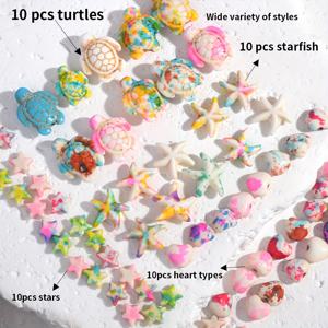 TEMU 석재 불가사리와 바다 구슬 40개 - 팔찌, 목걸이, 발찌 만들기용 피어싱 DIY 구슬 - , 하트, 모양의 바다 테마 공예용 구슬, 항해 액세서리