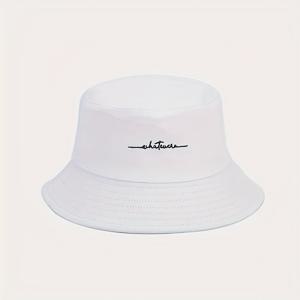 패션 프린트 레터 블랙 앤 화이트 낚시 모자, 캐주얼 야외복에 적합, 캐주얼 야외 모자 | 낚시 모자 | 탄성 있는 핏 모자, 통기성 좋은 햇빛 가리개 야외 스포츠 휴가 여행 접이식 낚시 모자 남녀 봄 여름