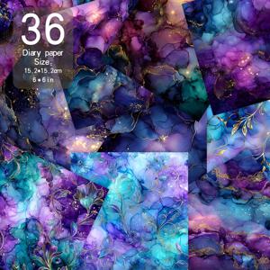 TEMU 36장 스크랩북 용지 - 우아한 보라색 꽃무늬, 6x6인치 정사각형 시트, 고급스러운 진청·보라·금색 디자인 12종 - 스크랩북, 카드 만들기, 저널링용 - 웨딩, 생일, 기념일 공예에 완벽한 스타일리시 플로럴 문구류, 아티스틱 패턴 필수품