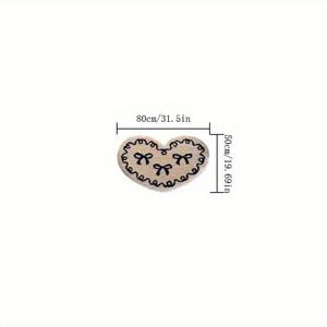 850g/m² 벨벳 소프트 폴리에스터 INS 스타일 한국식 리본 하트 매트 - 세탁기 사용 가능, 내구성 있는 폴리프로필렌 백킹, 줄무늬/체크무늬/단색 디자인, 불규칙한 하트 모양 거실·침실·현관용 - 소형 & 대형 사이즈, 하트 장식, 침실 바닥 액세서리, 데코레이티브 플로어 피스, 기계 제작 내구성