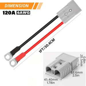 TEMU AGA 1개 120A 배터리 어댑터, 6AWG-1/2/3ft 케이블 스트랩 O-터미널 - 전기 지게차 충전 플러그, 윈치 트레일러 커넥터 키트, 충전 플러그 연결용 퀵 릴리스 키트
