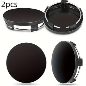 TEMU 60mm 직경의 고품질 ABS 소재로 제작된 휠캡 2개, 광택 처리된 표면의 범용 휠캡, 블랙 휠캡