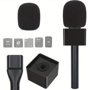 RODE 무선 GO//ME/Pro & DJI 마이크 1/2 라발리에 스탠드 플래그 & 윈드스크린 포함 - 스마트폰/태블릿, -C/라이트닝 호환, 팟캐스팅, 스트리밍, 녹음, 인터뷰용 클립온 마이크 (블랙) - 핸즈프리 휴대용 홀더