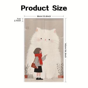 TEMU 2D 플랫 프린트, 1개, 현관 커튼용 귀여운 흰 고양이 아트워크, 폴리에스터 소재, 일본 스타일 로드 포켓 디자인, 간편한 설치, 주방, 거실, 커피숍 및 방 입구에 적합