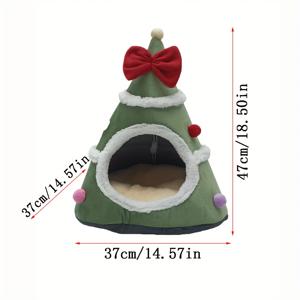 TEMU 플러시 따뜻한 고양이 침대, 크리스마스 트리 고양이 침대 실내 고양이 하우스 텐트 (탈착식 베개 포함), 크리스마스 동굴 침대 애완 고양이 둥지 고양이 선물 강아지 애호가 선물, 애완 동물 크리스마스 선물, 고양이 및 소형 동물용