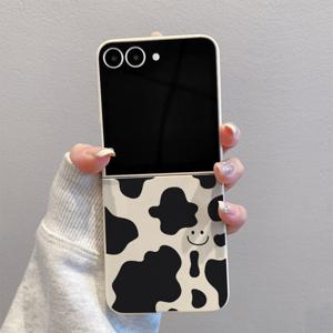 TEMU 휴대폰 케이스: 소 낙서 즐거운 얼굴 G231 상하단 접이식 TPU 휴대폰 케이스, 삼성 갤럭시 Z 플립 7, 삼성 갤럭시 Z 플립 6, 삼성 갤럭시 Z 플립 5, 삼성 갤럭시 Z 플립 4/3 5G용, 삼성 갤럭시 Z 플립 7 SE/FE용, 풀커버 낙하 방지, 슬림하고 가벼운
