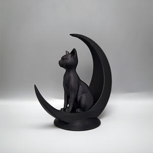 TEMU 1개 3D 프린팅 달 위 앉은 고양이 조각상 - 모던 테마 장식, 홈, 책상, 생일 & 집들이 선물, 플라스틱 피규어, 우아한 달 고양이 스탯