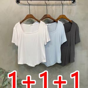 TEMU 1+1+1 3PCS 여성용 봄/여름 아이스 스판 쿨링 캐주얼 반팔 언발 밑단 스퀘어넥 상의 티셔츠 3color