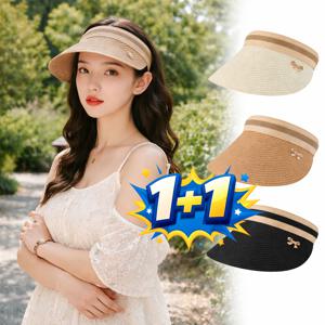 1+1 고급스런 골드리본 라탄 썬캡 여성모자 선캡 바캉스 나들이