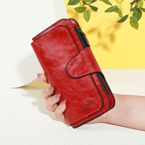 빈티지 대용량 PU 소재 롱 지갑, 단색 여성용 클러치, 다기능 지퍼 지갑, 티켓 및 신용 카드 보관 가능, 대형 스크린 휴대폰도 편안하게 수납 가능