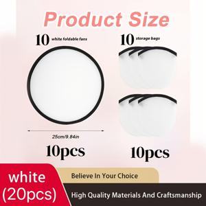 미니 DIY 원형 부채 세트, 흰색 패브릭 접이식 부채 10개 + 보관용 파우치 10개 포함, 야외 게임, 활동, 생일 파티 선물용 미니 손바람扇, 휴대용 수제 핸드페인팅 장식용 부채