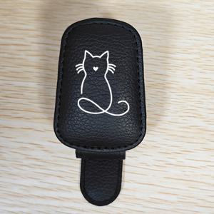 TEMU 고양이 디자인 선바이저 안경 홀더 - PU 소재, 패션 안경, 영수증, 카드 및 차량 안경 보관에 적합, 완벽한 선물, 재미있는 장식