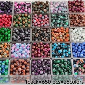 TEMU 650개 25종 생생한 6mm 몽환적인 투톤 유리 구슬 - DIY 주얼리 제작, 공예 용품, 방 장식, 예술, 목걸이, 팔찌, 휴대폰 케이스, 가방, 펜던트 및 기타 수제 비즈 부품용 프로스트 장식 구슬