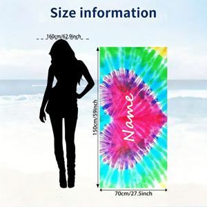 TEMU 마이크로파이버 하트 모양 タイダイ 비치 타월 1개, 이름/문구 맞춤 제작 가능, 초강력 흡수성 및 속건성 목욕 타월, 개인 맞춤형 스트리트 스타일 해변 타월, 색바램 방지 및 모래 방지, 수영장, 캠핑, 해변, 욕실에 적합 - 어머니의 날 및 생일 선물을 위한 완벽한 선택
