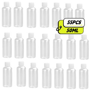 TEMU 흰색 캡이 있는 50ml 플라스틱 여행용 병 55개 세트, 세면도구, 샴푸, 액체, 크림용 - 수제 제품, 소품 정리, 파우더 용기 보관에 이상적 | 스크류탑 디자인 | 안전한 밀봉, 소형 플라스틱 병