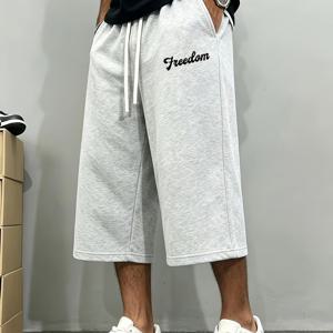 TEMU 남성용 캐주얼 루즈핏 애슬레틱 카프리 팬츠, 조절식 드로스트링 허리밴드, 헬스장 및 야외 레저 활동용