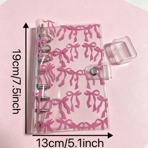 TEMU 1개 핑크 리본 하트 A6 투명 PVC 바인더, 노트 및 재정 정리를 위한 내구성이 뛰어나고 스타일리시한 PVC 커버, 6홀 수납 정리함, 루스 리프 노트북 케이스, 신학기 선물로 이상적