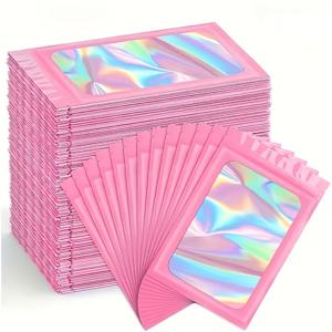 TEMU 100개입 2.95인치 x 4.72인치 재사용 가능 밀봉 백, 파티 선물 포장 백, 두꺼운 컬러 레이저 자체 밀봉 백, 투명 창 휴대용 보관 백, 주얼리 및 화장품 보관 백, 네일 아트 도구 보관 백
