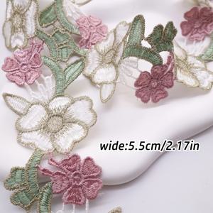 골드 실 멀티컬러 실 대비 플로럴 자수 레이스 5.5Cm 폭 모리 스타일 빈티지 무대 의상 넥라인 장식