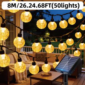 TEMU 1개입 야외용 태양광 스마트 스트링 조명 100/50/20 LED 수정구슬 조명, 10가지 조명 모드, 자동 조광 및 자동 켜짐/꺼짐 기능, 정원 나무 마당 현관 결혼식 파티 크리스마스 장식용