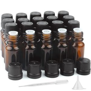 TEMU 10ml (1/3 Oz) 에센셜 오일용 유리병 20개입, 향수 향기 화장품 오일용 빈 유리 스포이드 바이알 (앰버 색상)
