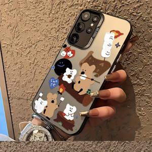 TEMU 귀여운 곰 쿠키폰 케이스, 갤럭시 S25 S24 S23 S22 S21 S20 FE 울트라 플러스 4G 6G용 낙하 방지 프로스트 백 커버