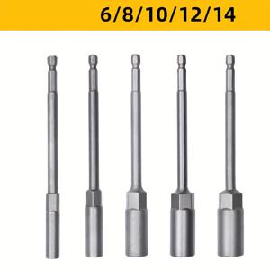 TEMU 6+8+10+12+14mm X 150mm 5개 세트, 전동 임팩트 렌치용 연장 육각 소켓, 연장 드라이버 비트 소켓