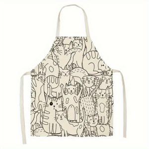 1pc Simple Animal Sti Figure Style Printed Kitchen Apron, Cute Kitten Kitchen Durable Sleeveless Cooking Apron 55x68cm, Uni Reusable Kitchen Acssory Workwear