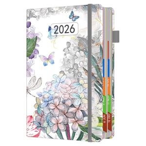 TEMU 1개 다이어리 2026 일일 페이지 A5, 2026년 1월부터 12월까지, 월별 뷰 예약장, 밴드형 고무밴드, 펜 고리, 컬러 탭, 내부 포켓, A5 (5.7