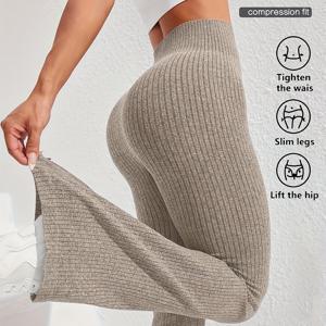 TEMU 여성용 심리스 단색 속건성 골지 요가 스포츠 플레어 레그 팬츠 1개입, 하이웨이스트 복부 보정 슬림핏 디자인, 야외 달리기, 헬스장 요가, 댄스 운동 및 데일리웨어용